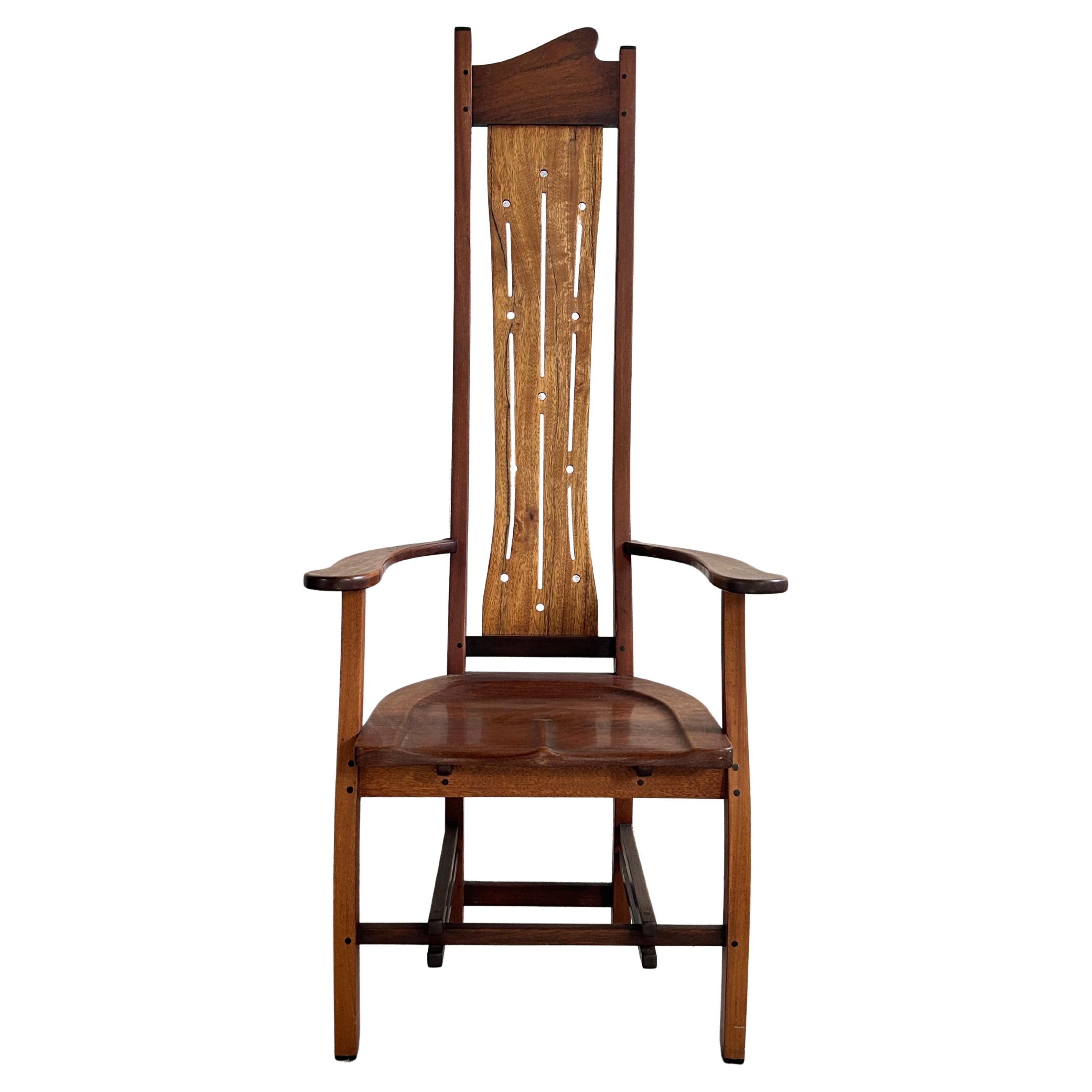 20th Century High-Back Armchair in Solid Wood, Arts & Crafts