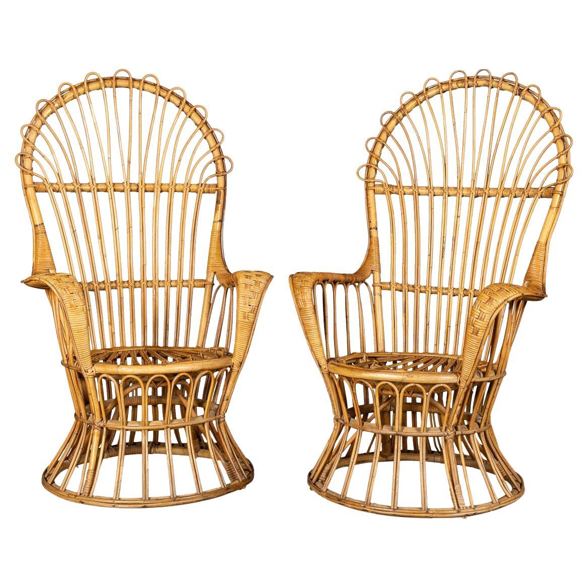 20th Century High Back Chair in Bamboo & Rattan