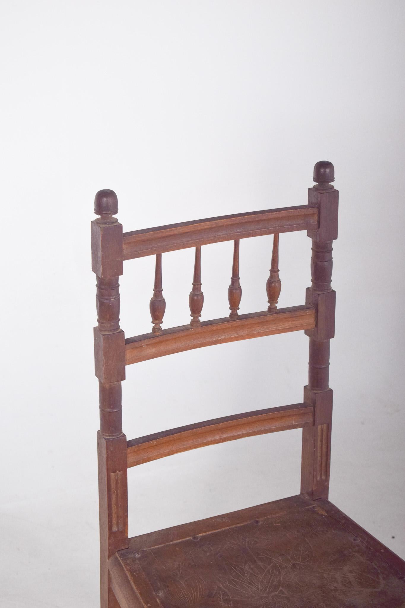 Other 20th Century High-Backed Chair with Engraved Seat For Sale