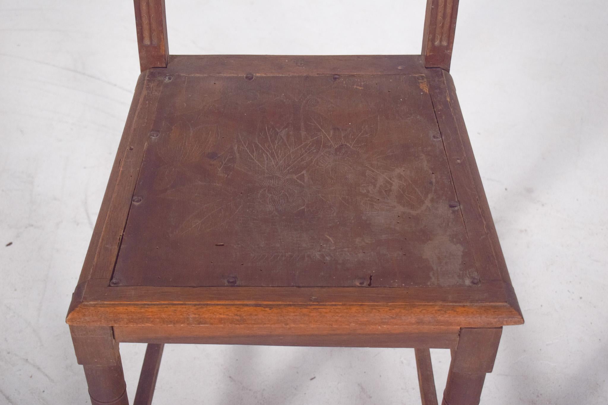 English 20th Century High-Backed Chair with Engraved Seat For Sale