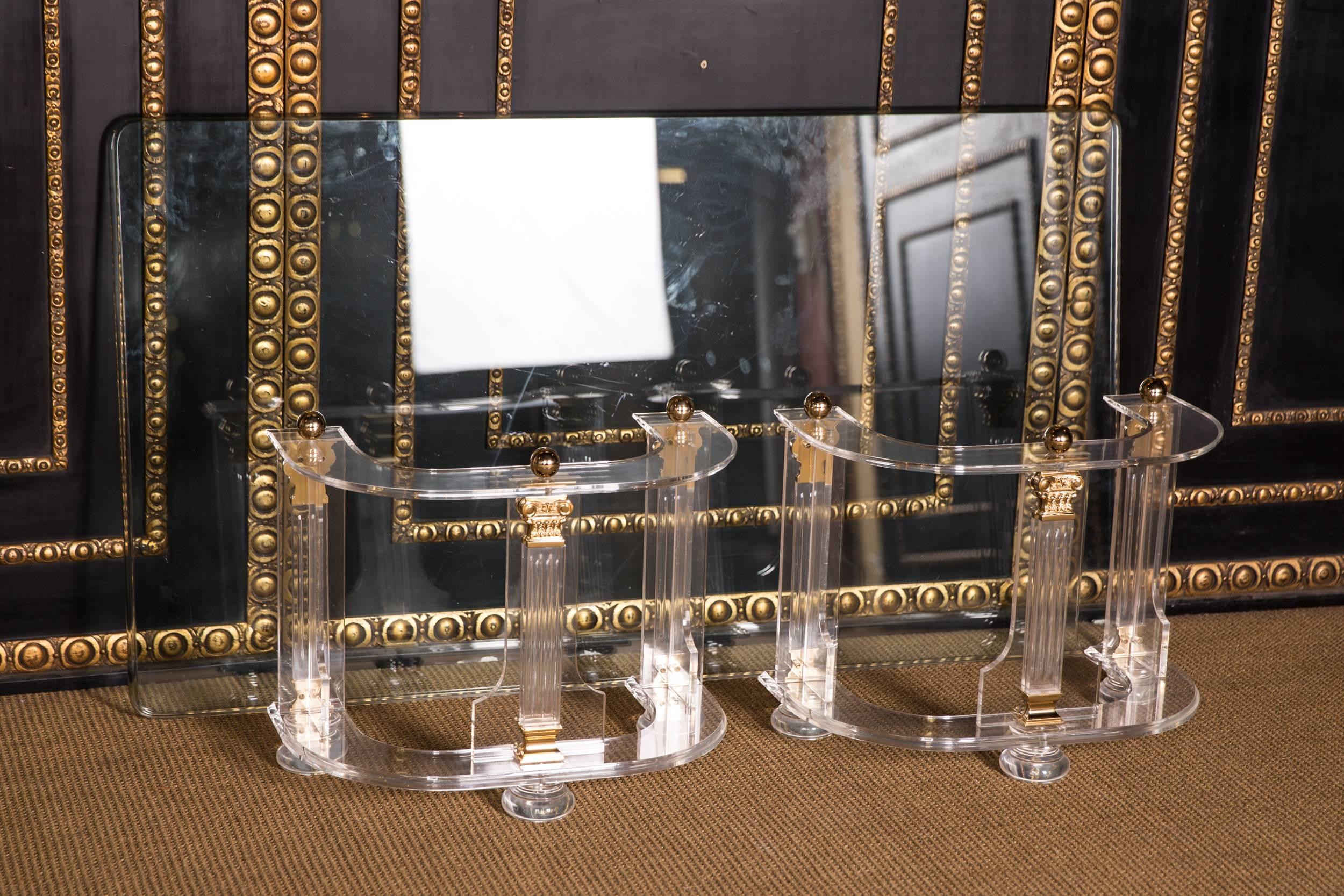 20th Century High Quality Acrylic Coffee Table with Gold Color 1