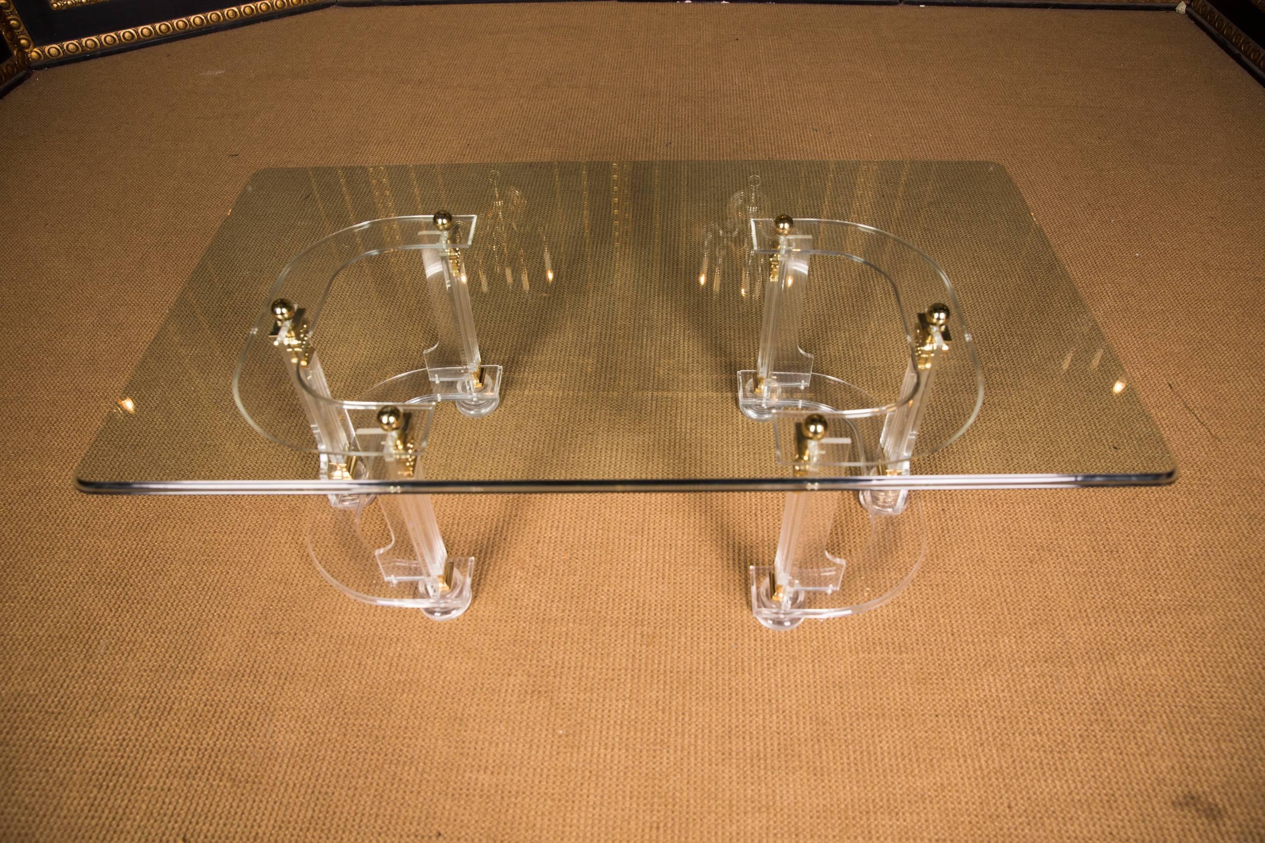 Modern 20th Century High Quality Acrylic Coffee Table with Gold Color