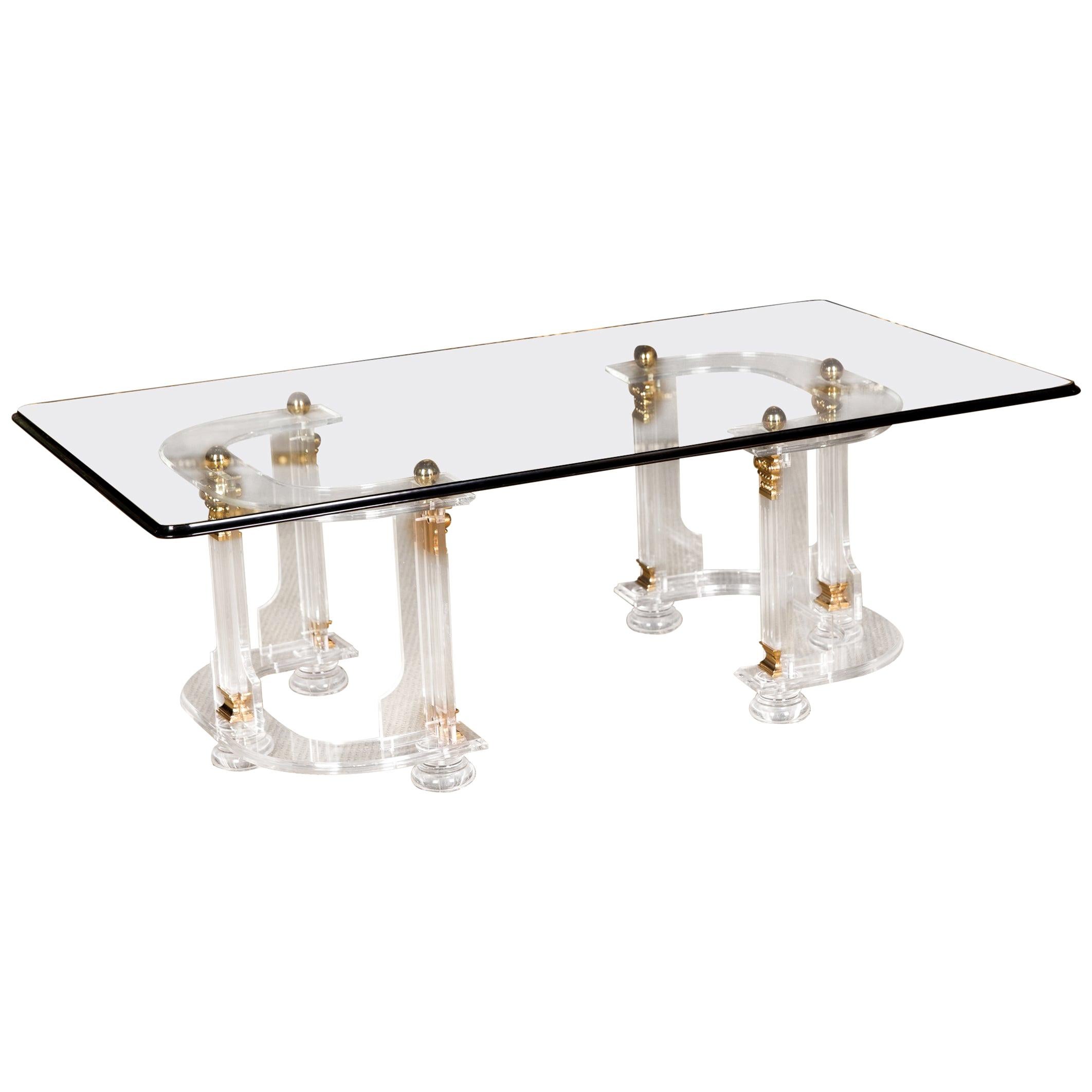 20th Century High Quality Acrylic Coffee Table with Gold Color