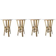 20th Century High Round Cocktail Table in Faux Bamboo with Glass Top