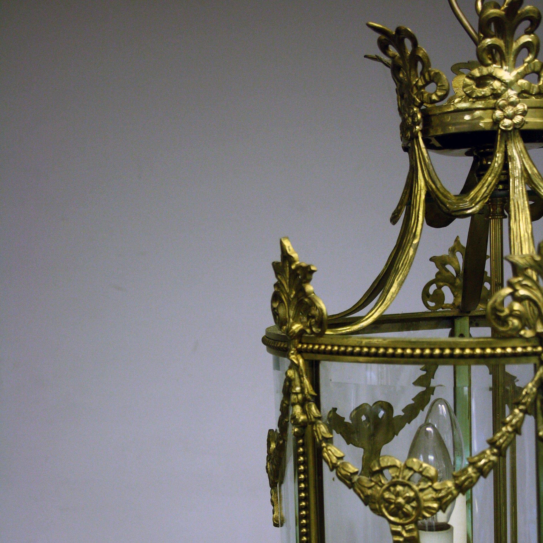 French 20th Century Highly Decorated Brass Lantern For Sale
