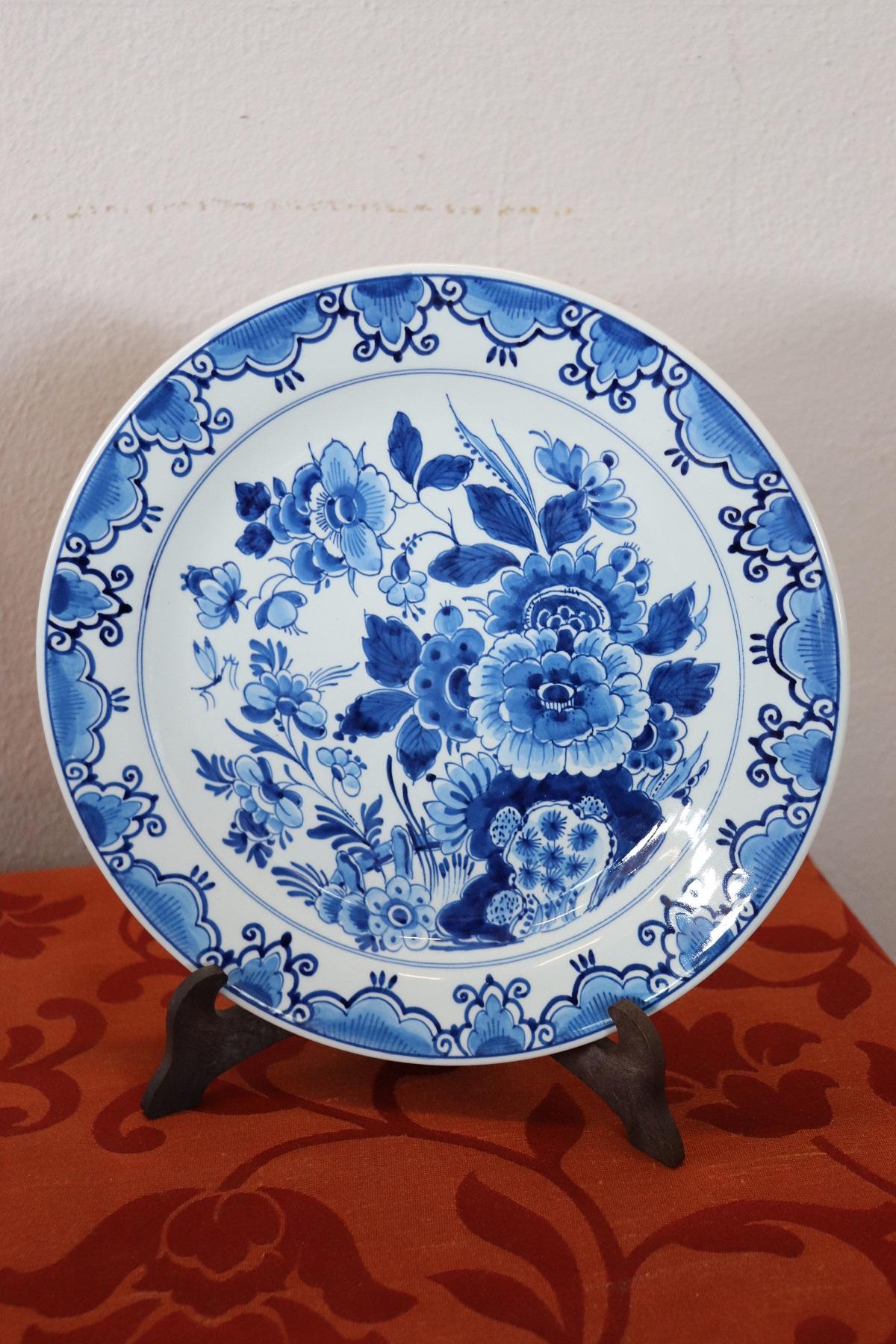 Unknown 20th Century Holland Ceramic Platters with Blue Floreal Decorations by Delft For Sale