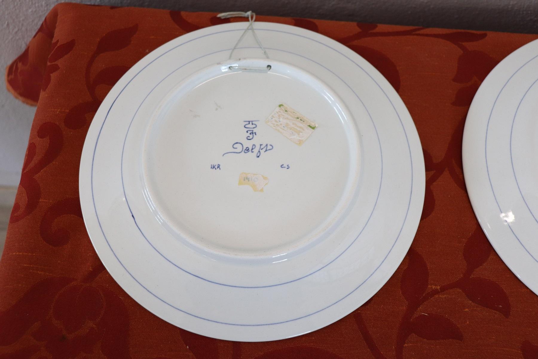 Hand-Painted 20th Century Holland Ceramic Platters with Blue Floreal Decorations by Delft For Sale