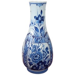 Vintage 20th Century Holland Ceramic Vase with Blue Floreal Decorations by Delft