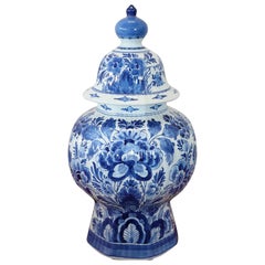 Vintage 20th Century Holland Ceramic Vase with Blue Floreal Decorations by Delft