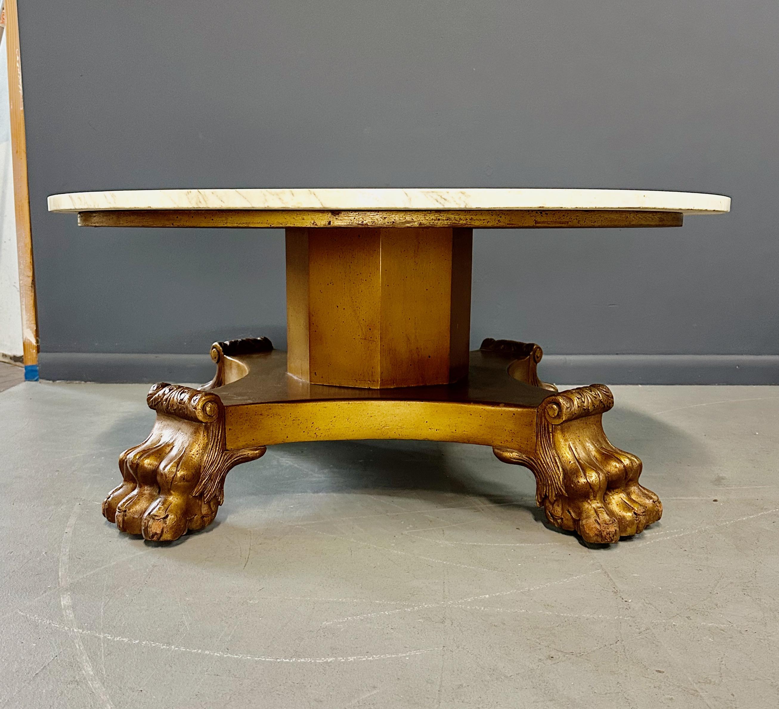 North American 20th Century Hollywood Regency Coffee Table with Marble Top For Sale