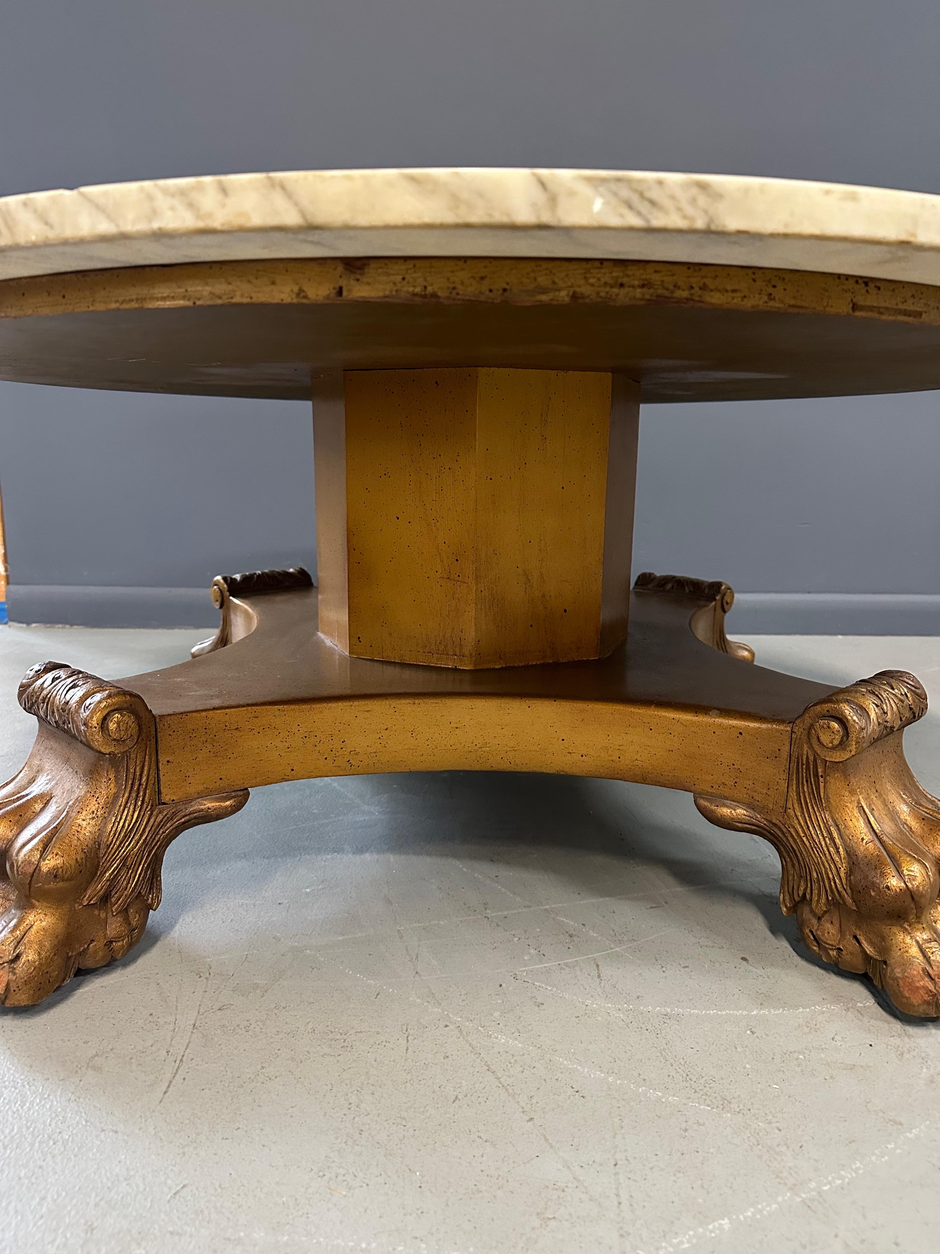 20th Century Hollywood Regency Coffee Table with Marble Top In Good Condition For Sale In Philadelphia, PA