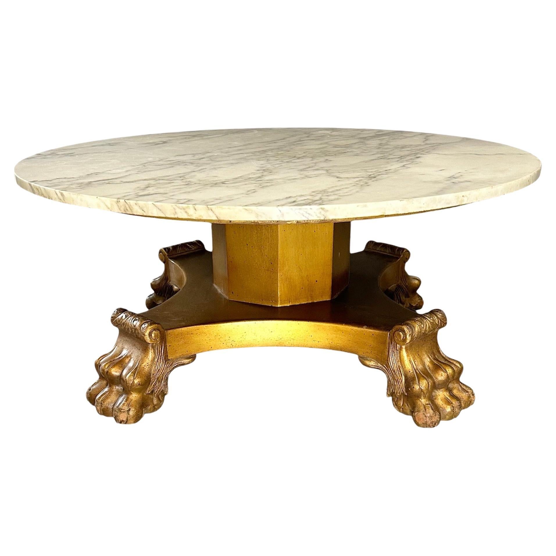 Table basse Hollywood Regency du 20e siècle avec plateau en marbre