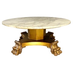 Table basse Hollywood Regency du 20e siècle avec plateau en marbre