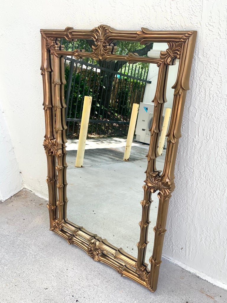 Hand-Carved 20th Century Hollywood Regency Gilt Wood Mirror Inspired by Serge Roche For Sale