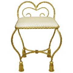 20th Century Hollywood Regency Gold Gilt Iron Rope Tassel Small Vanity Chair