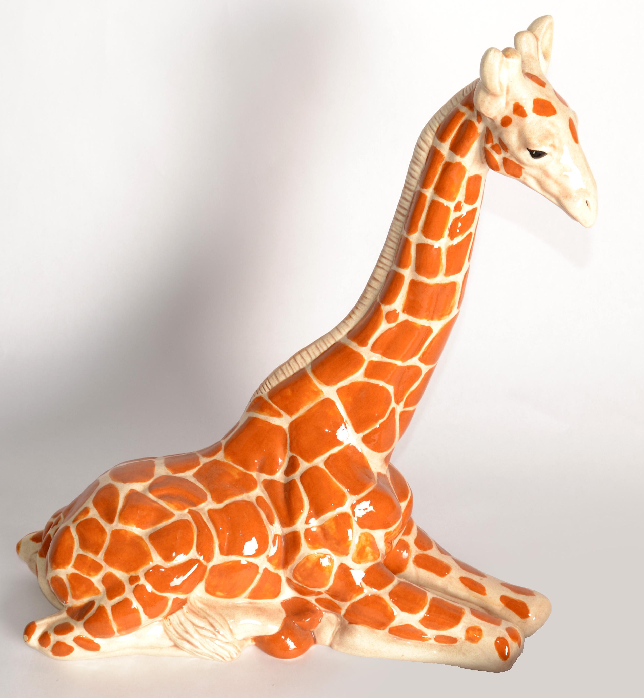 Américain Sculpture de girafe en céramique 