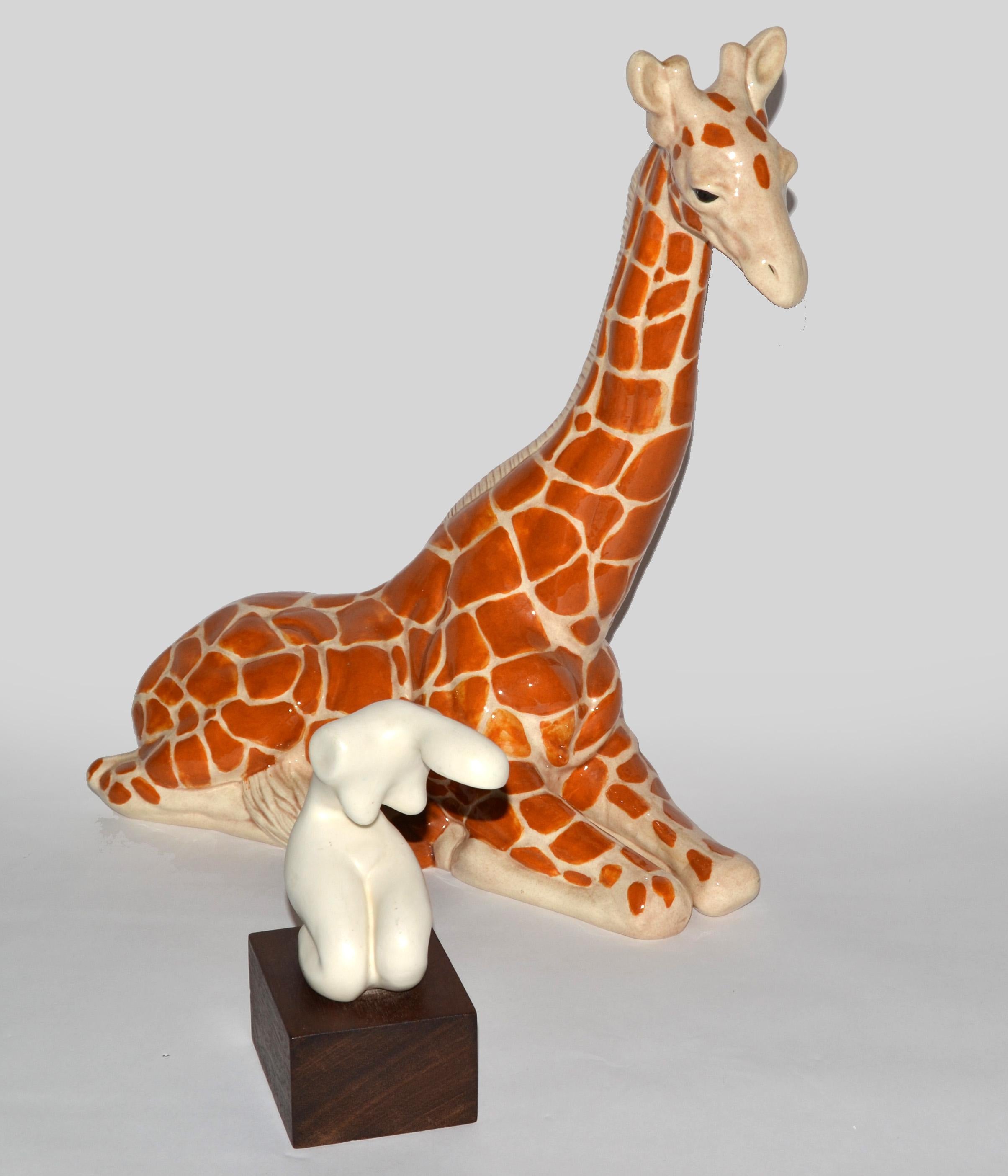 Fait main Sculpture de girafe en céramique 