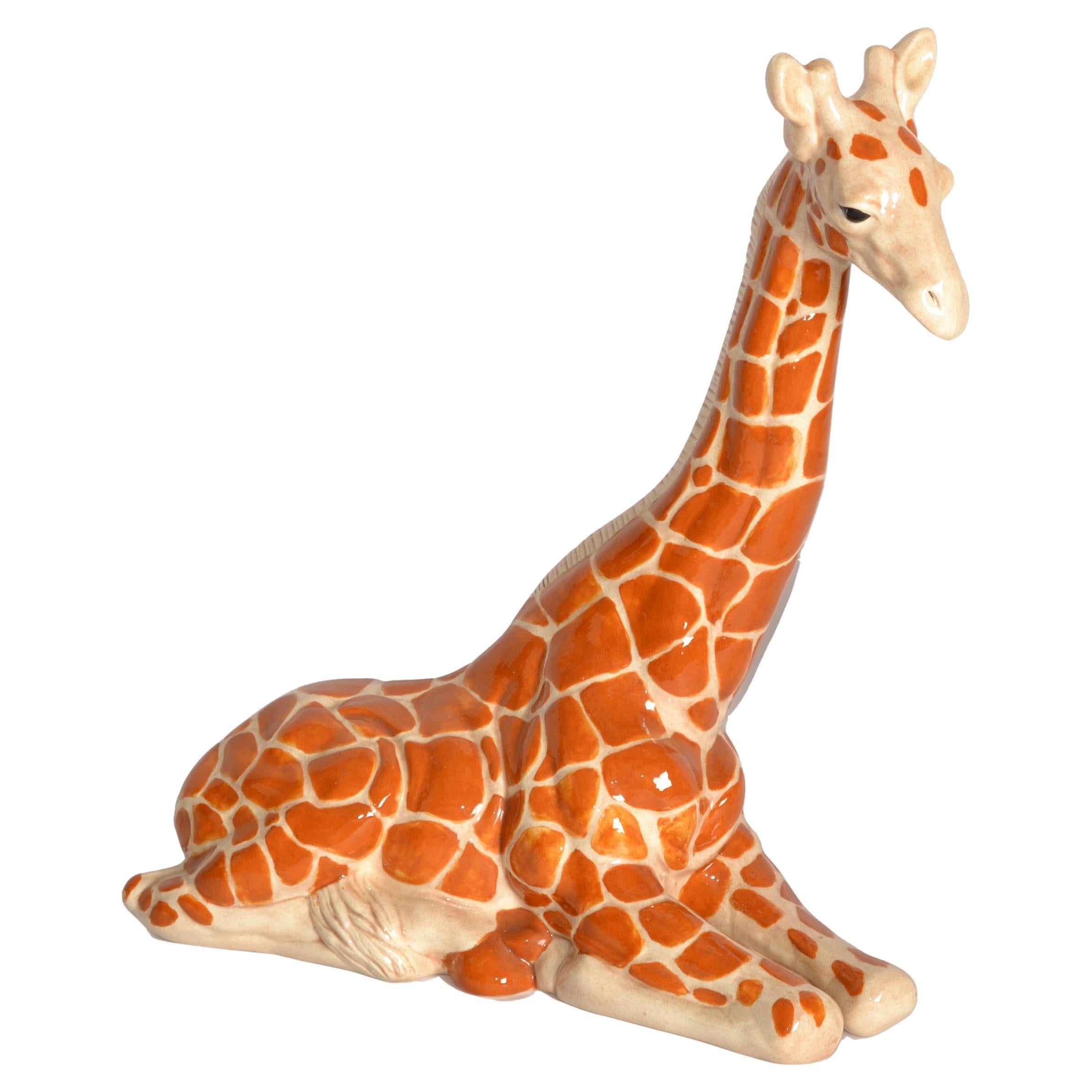 Sculpture de girafe en céramique "Dee" du 20e siècle, Hollywood Regency, faite à la main