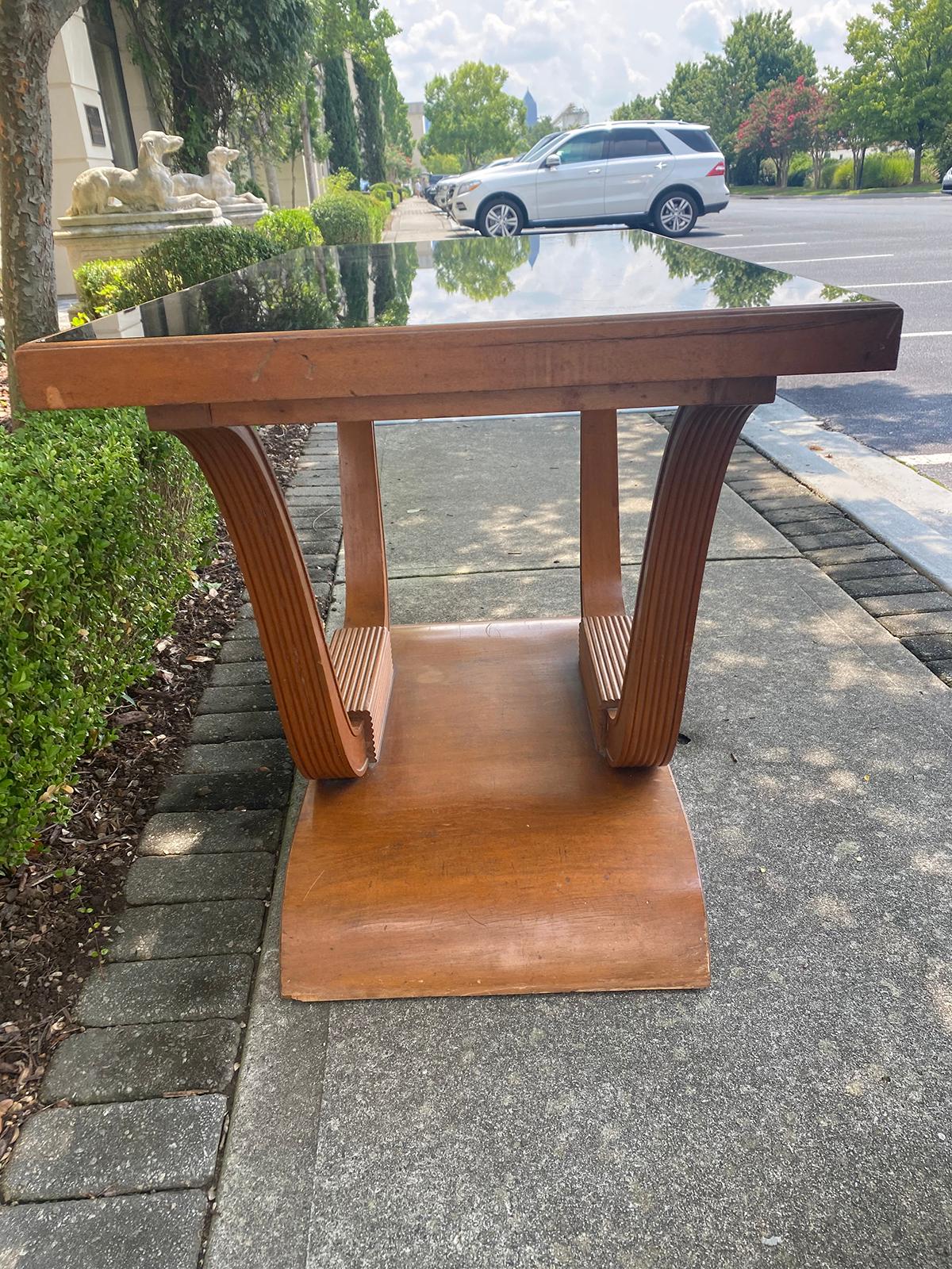 20th Century Hollywood Regency Mahogany Console with Inset Black Mirror Glass 6