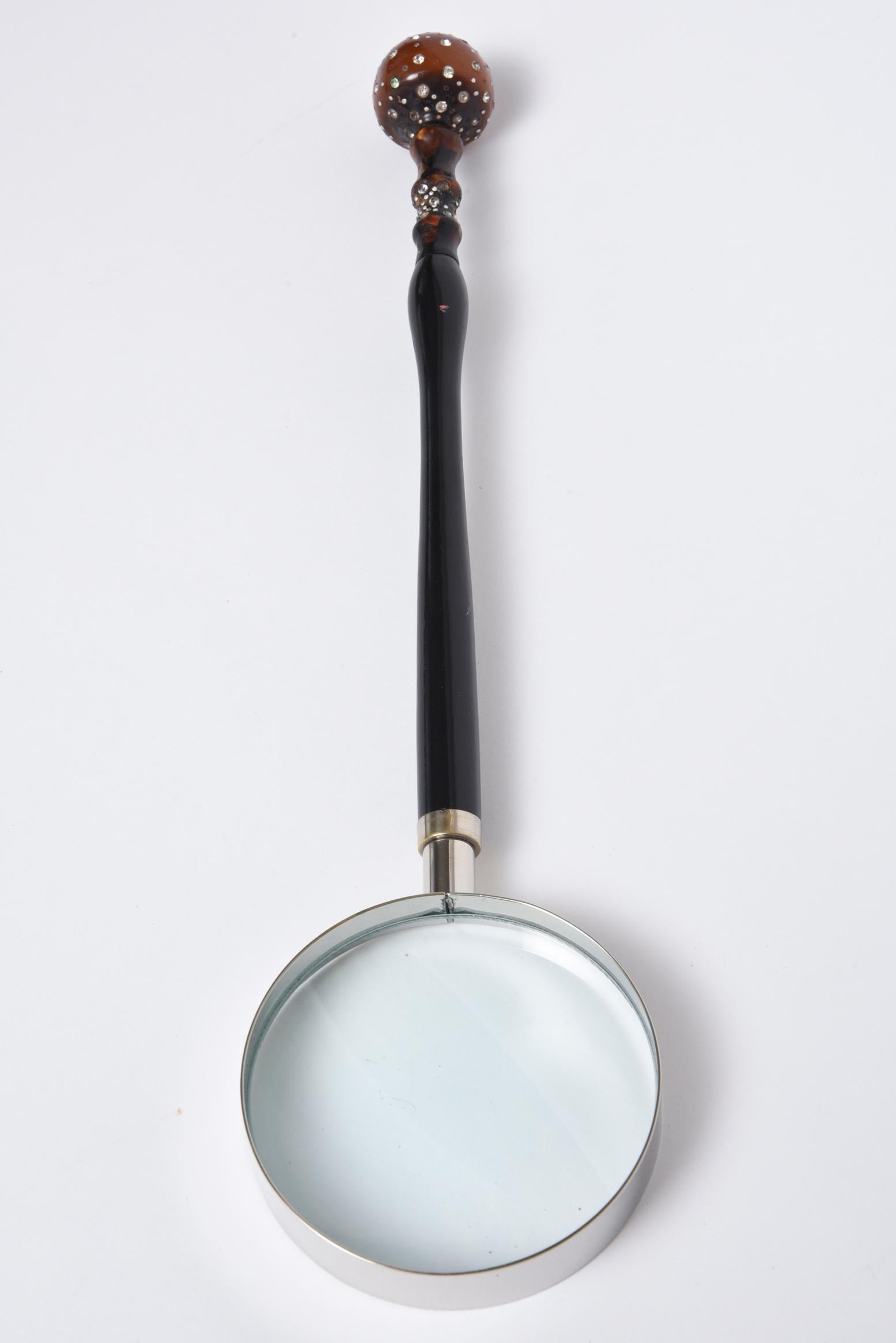 Glass 20th Century Hollywood Regency Rhinestone Bakelite Deco Ball Magnifier For Sale