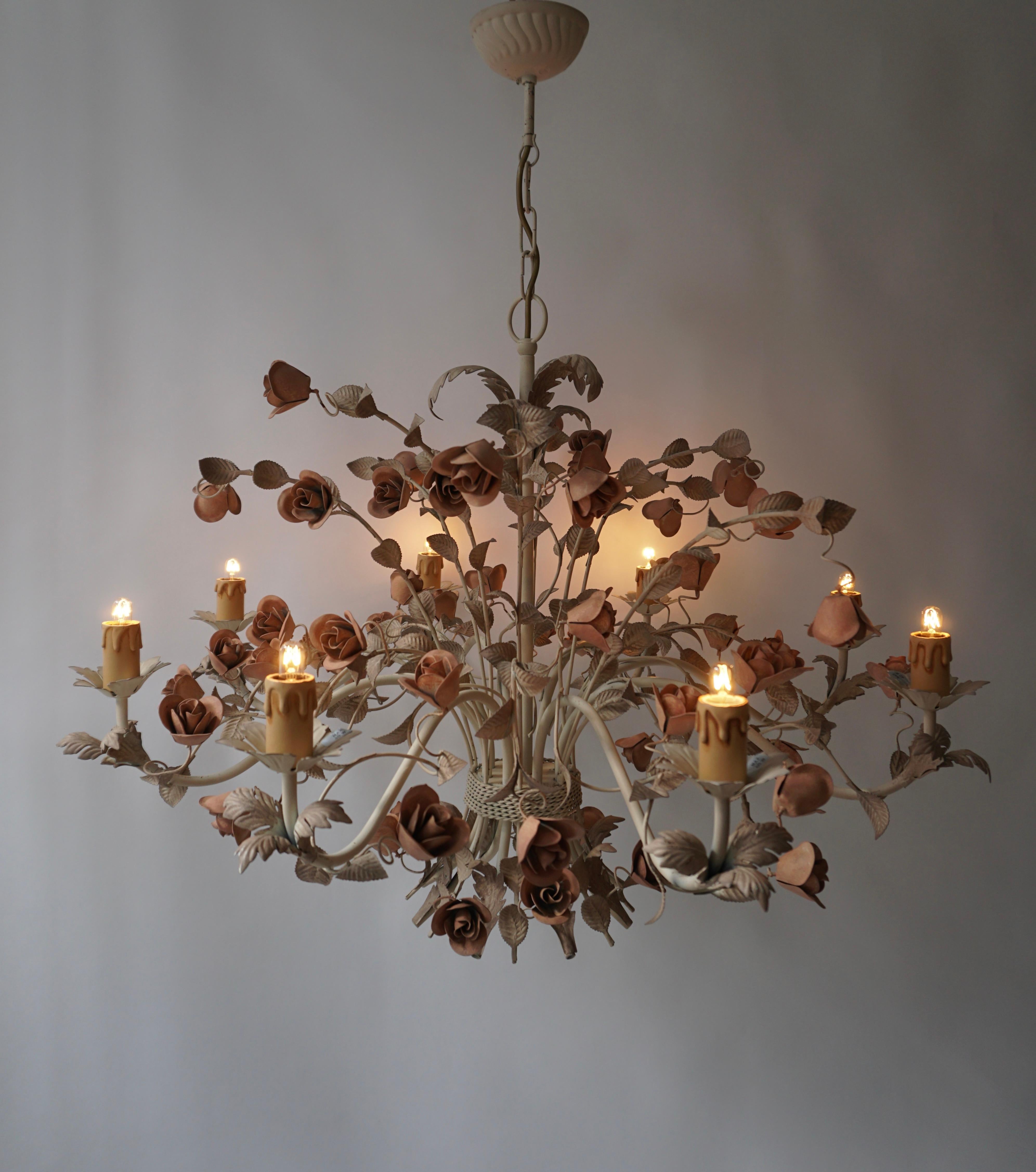 20th Century Hollywood Regency Style Chandelier with Pink Roses 5