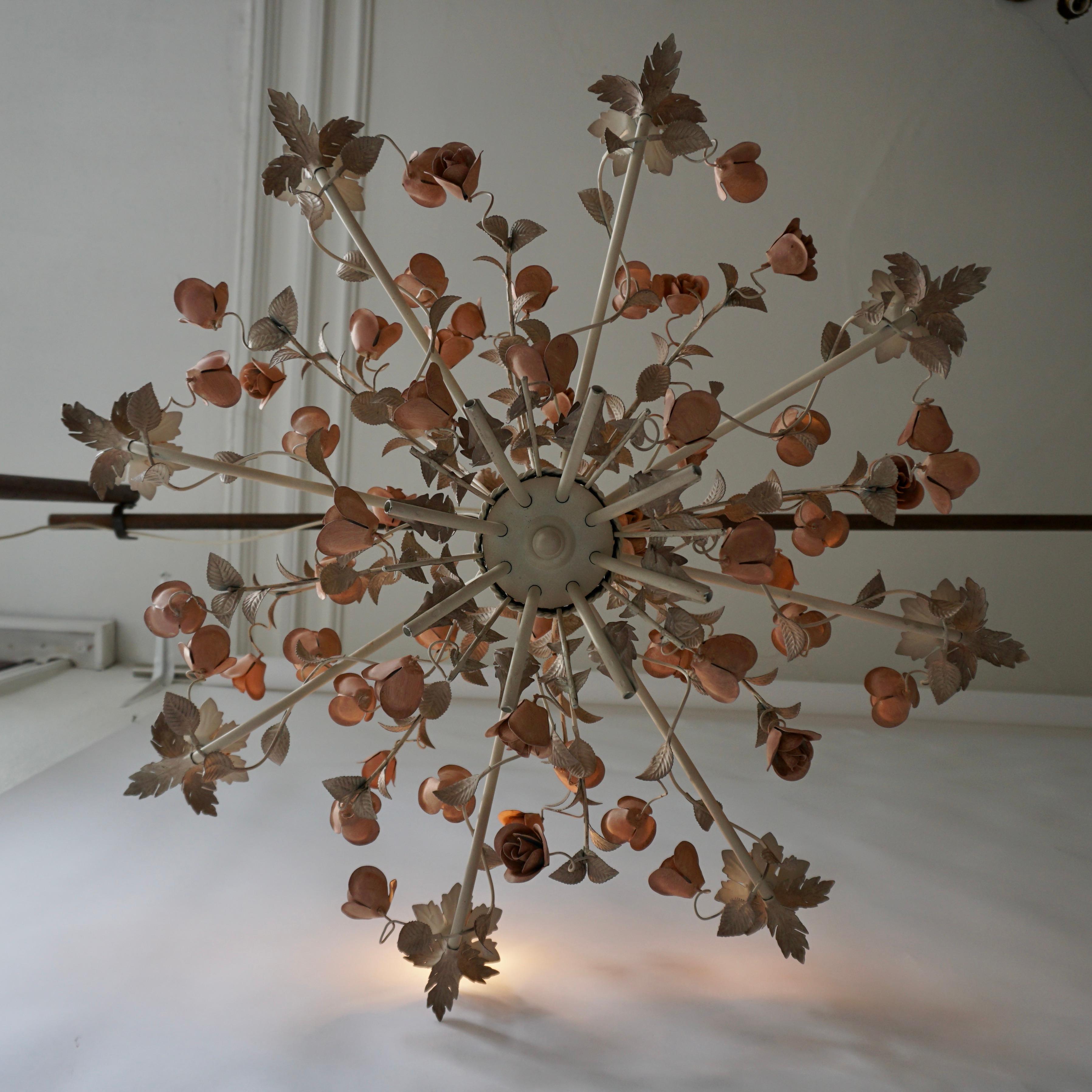 20th Century Hollywood Regency Style Chandelier with Pink Roses 8