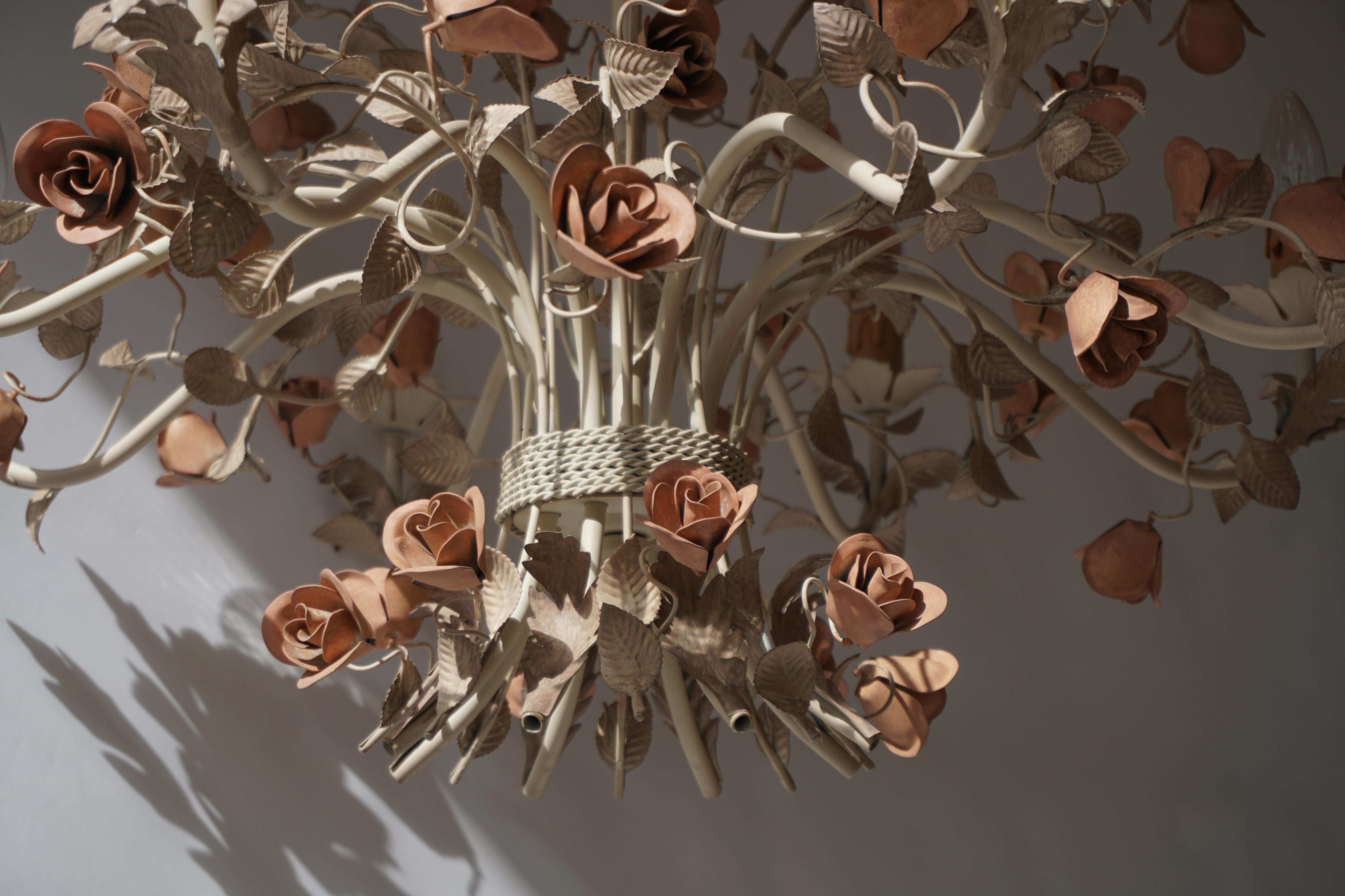 20th Century Hollywood Regency Style Chandelier with Pink Roses 9