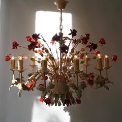 Two 20th Century Hollywood Regency Style Chandelier with Red Roses