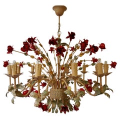 Two 20th Century Hollywood Regency Style Chandelier with Red Roses