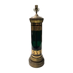 20th Century Hollywood Regency Style Gilt and Green Glass Lamp, Original Base