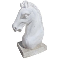 20th Century Horse Head Pottery Sculpture on Stone Base, Unmarked
