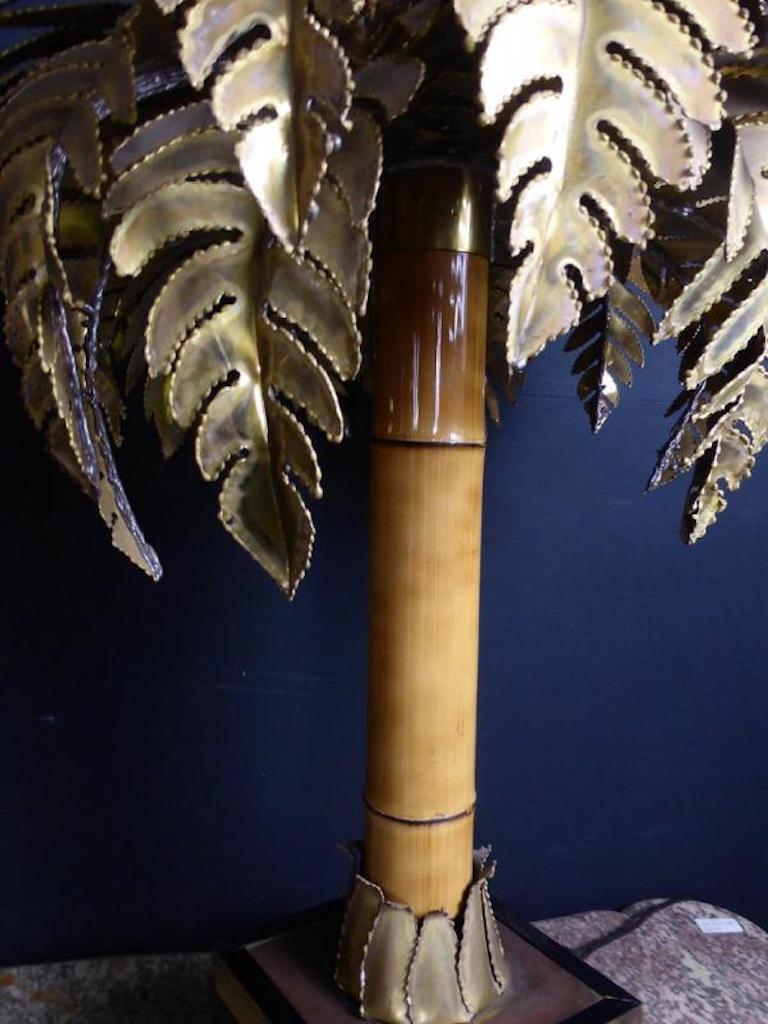 French 20th Century House Jansen Brass and Bamboo Palm Tree Lamp, 1970s