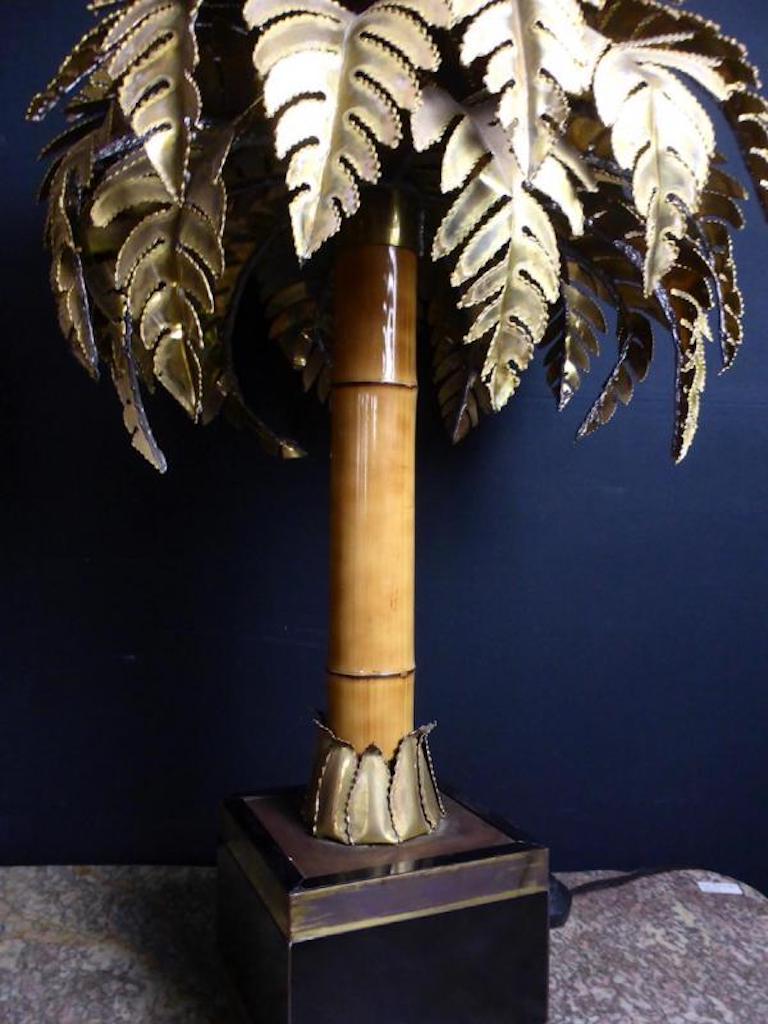 20th Century House Jansen Brass and Bamboo Palm Tree Lamp, 1970s In Good Condition In LEGNY, FR