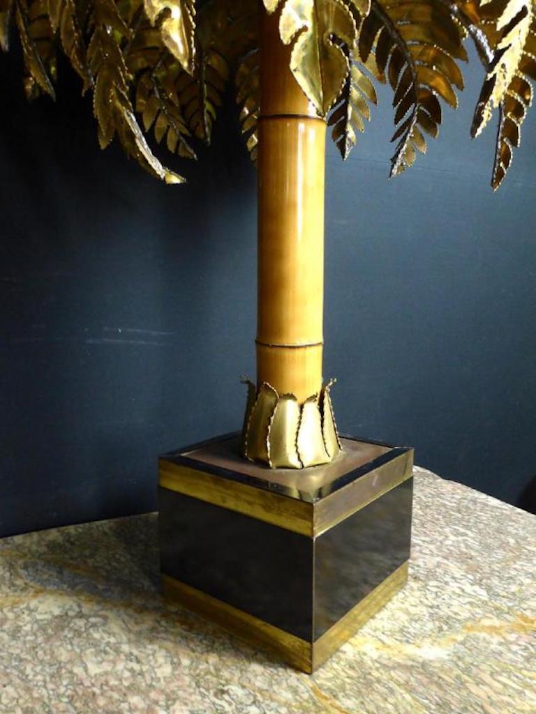 20th Century House Jansen Brass and Bamboo Palm Tree Lamp, 1970s 3