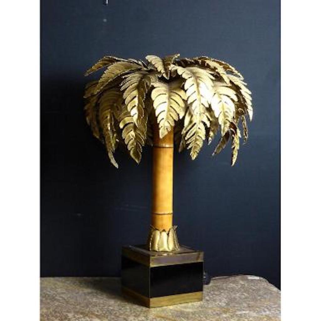 20th Century House Jansen Brass and Bamboo Palm Tree Lamp, 1970s 4