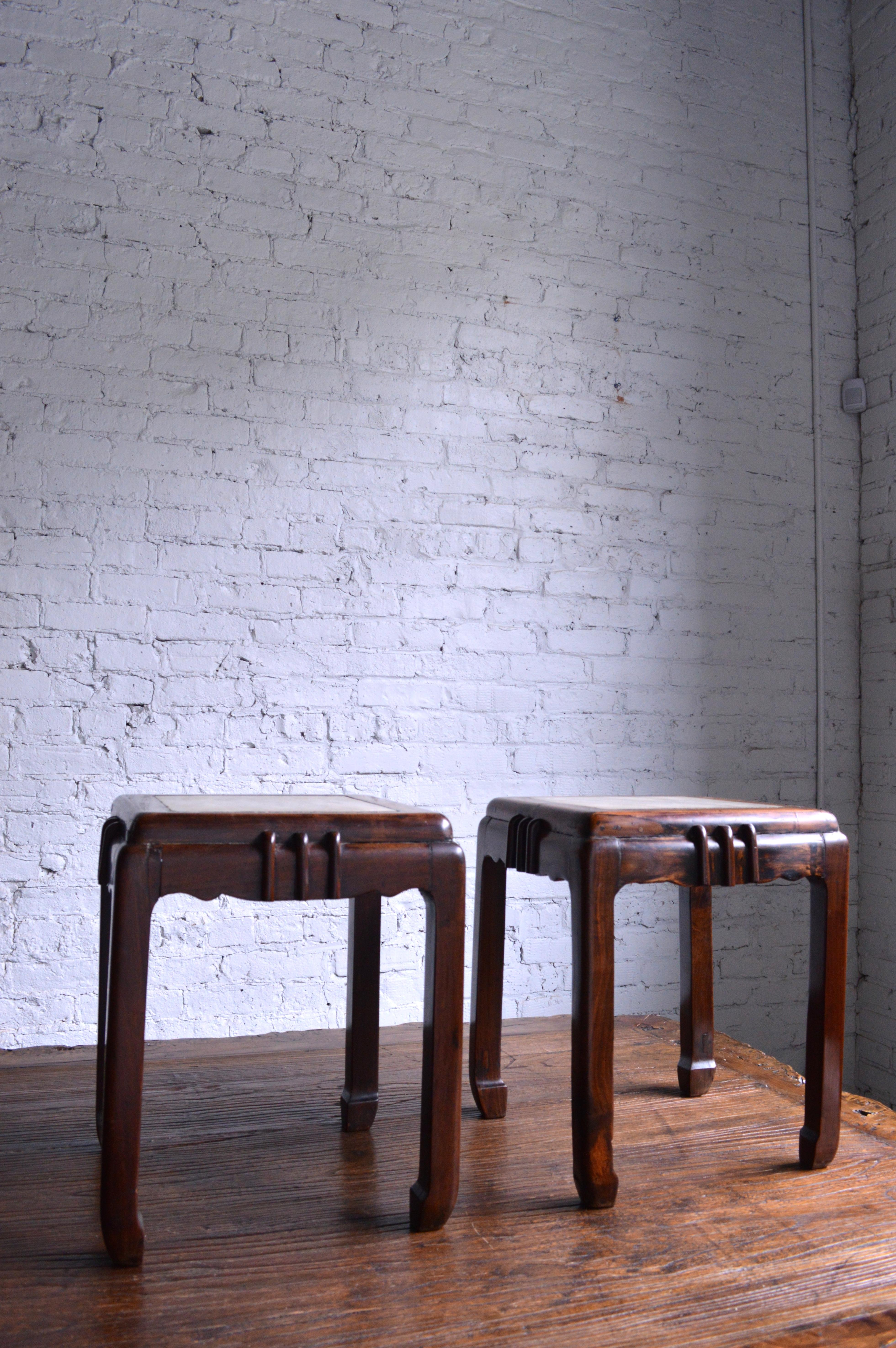 Art Deco 20th Century Huali and Marble Stools For Sale