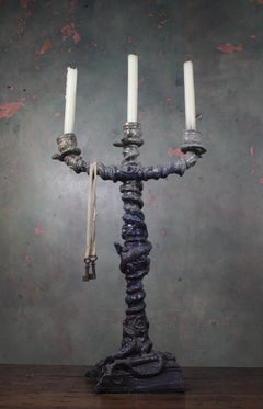 20th Century Huge Ceramic Candelabra in the Manner of Palissy Serpents Lizards