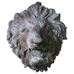 20th Century Huge Roaring Bronze Lion French Chateau Gateway Verdigris