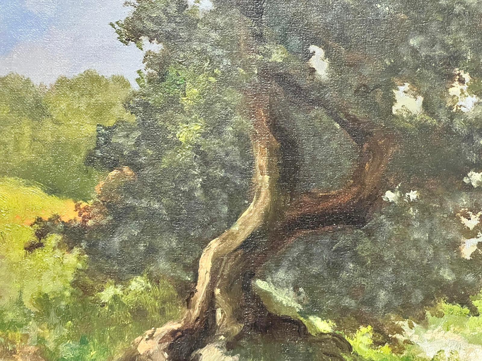 Elegante Damen in Wildblumen-Meadow, groß, impressionistisches Ölgemälde, gerahmt (Braun), Figurative Painting, von 20th Century Hungarian School