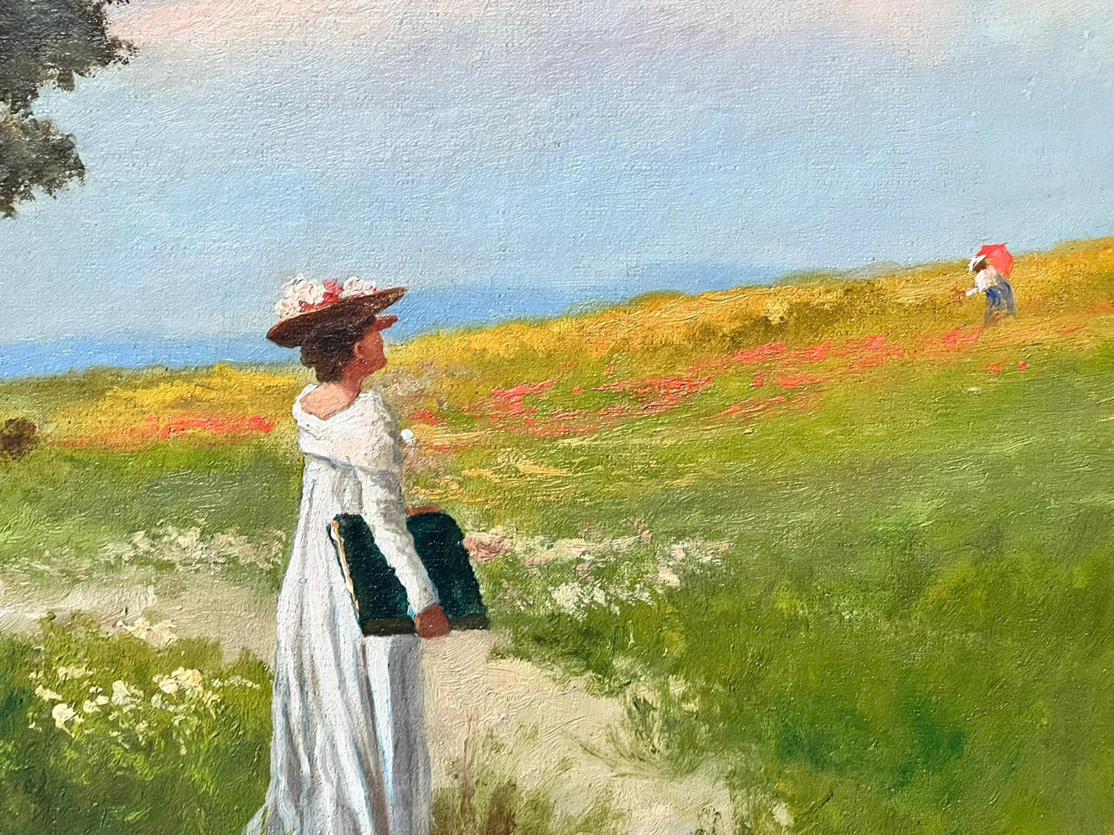 Elegant Ladies in Wild Flower Meadow Large Impressionist Signed Oil framed For Sale 2