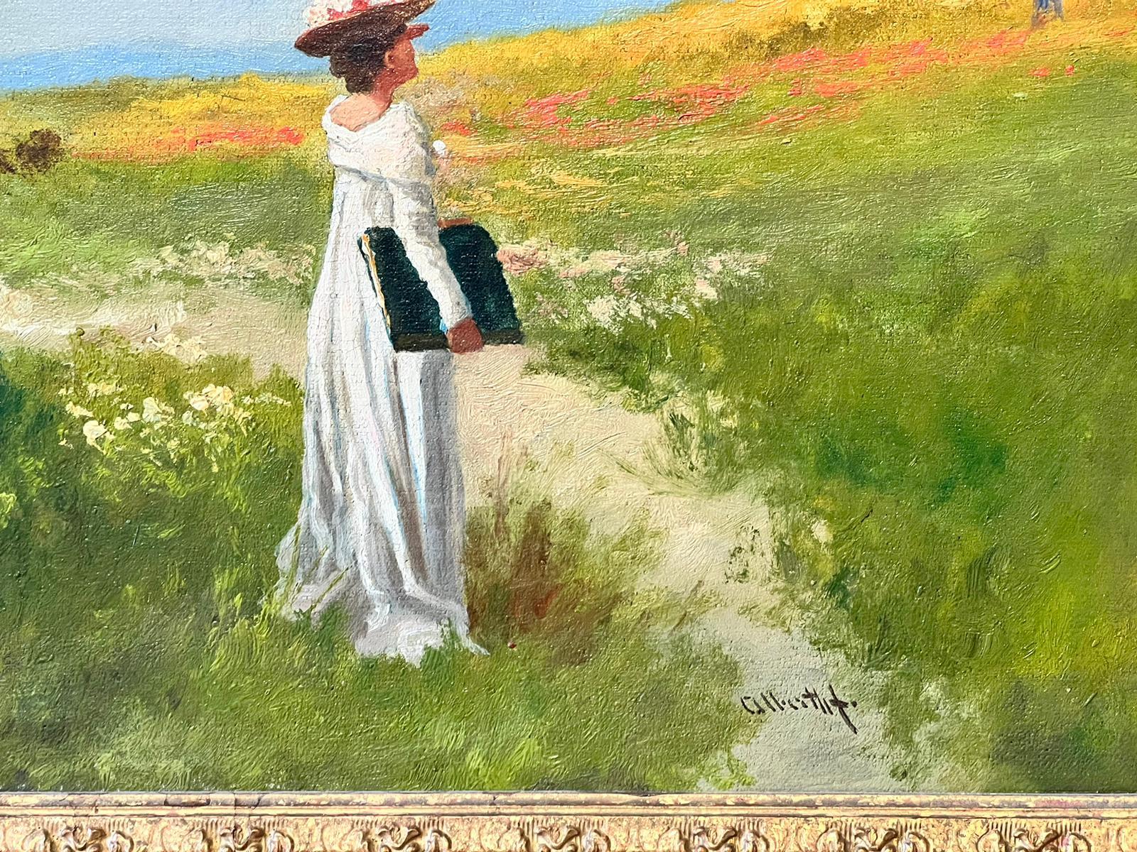 Elegant Ladies in Wild Flower Meadow Large Impressionist Signed Oil framed For Sale 3