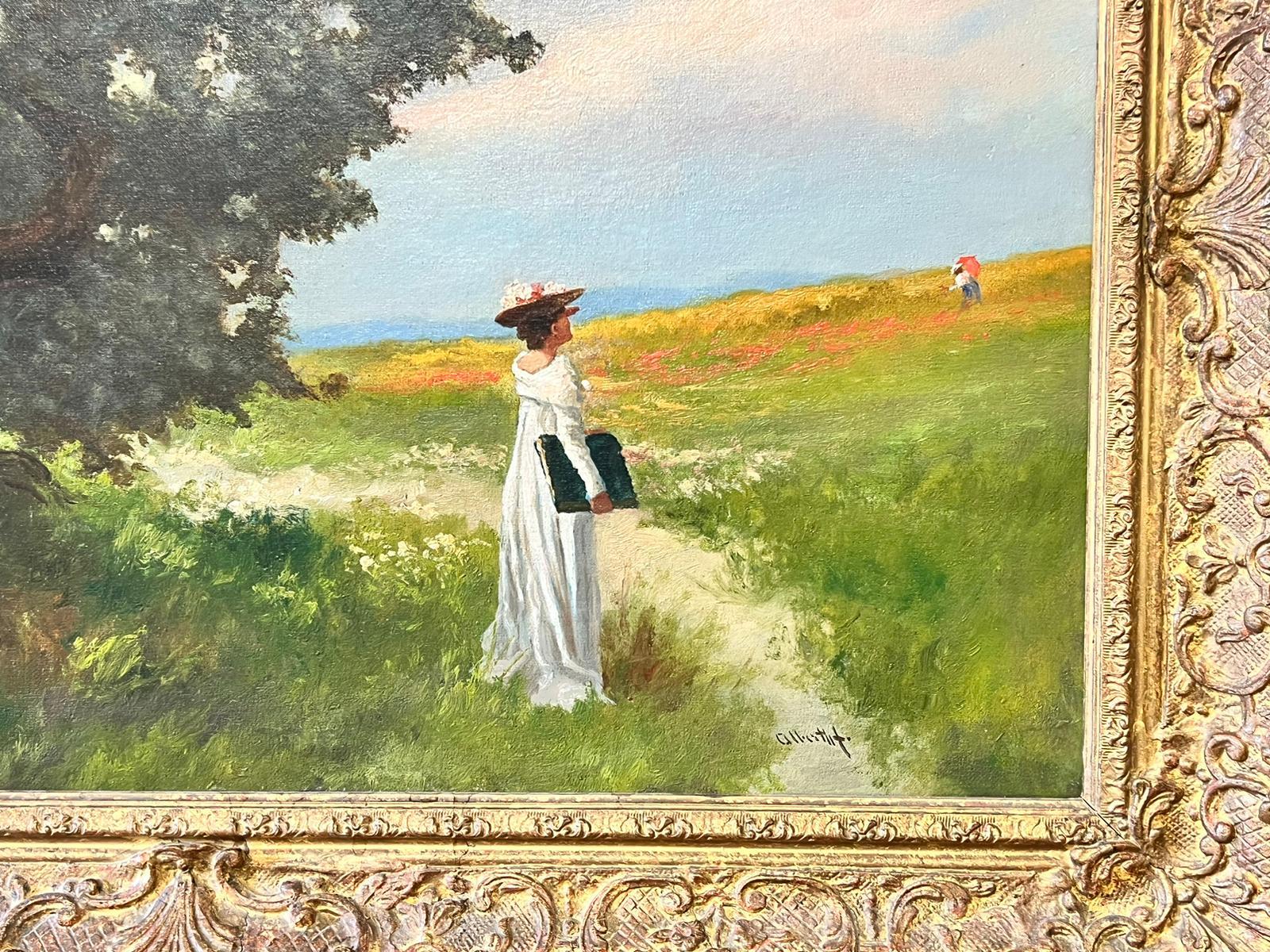 Elegant Ladies in Wild Flower Meadow Large Impressionist Signed Oil framed For Sale 4