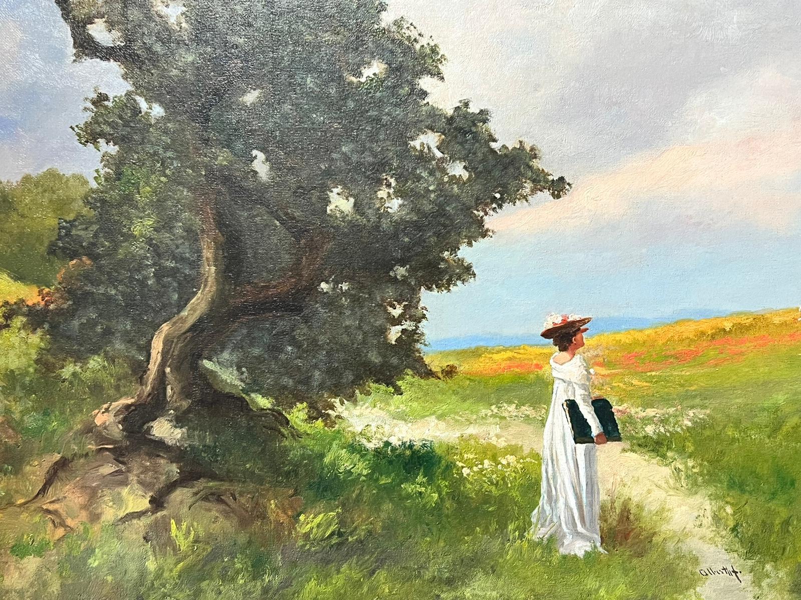 Elegant Ladies in Wild Flower Meadow Large Impressionist Signed Oil framed For Sale 5