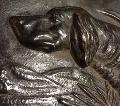 20th Century Hunting Setter Dog on Point French Copper Relief Plaque