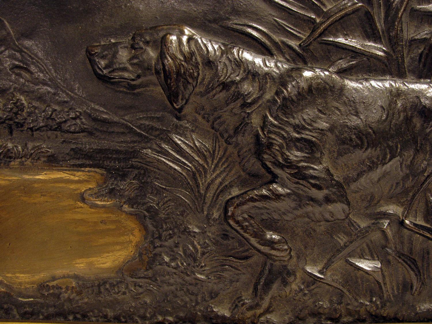 Cast 20th Century Hunting Setter Dog on Point French Copper Relief Plaque