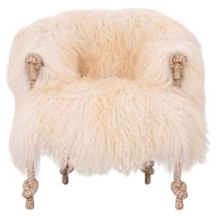 20th Century Icelandic Sheepskin Fournier Style Rope Bergère Chair