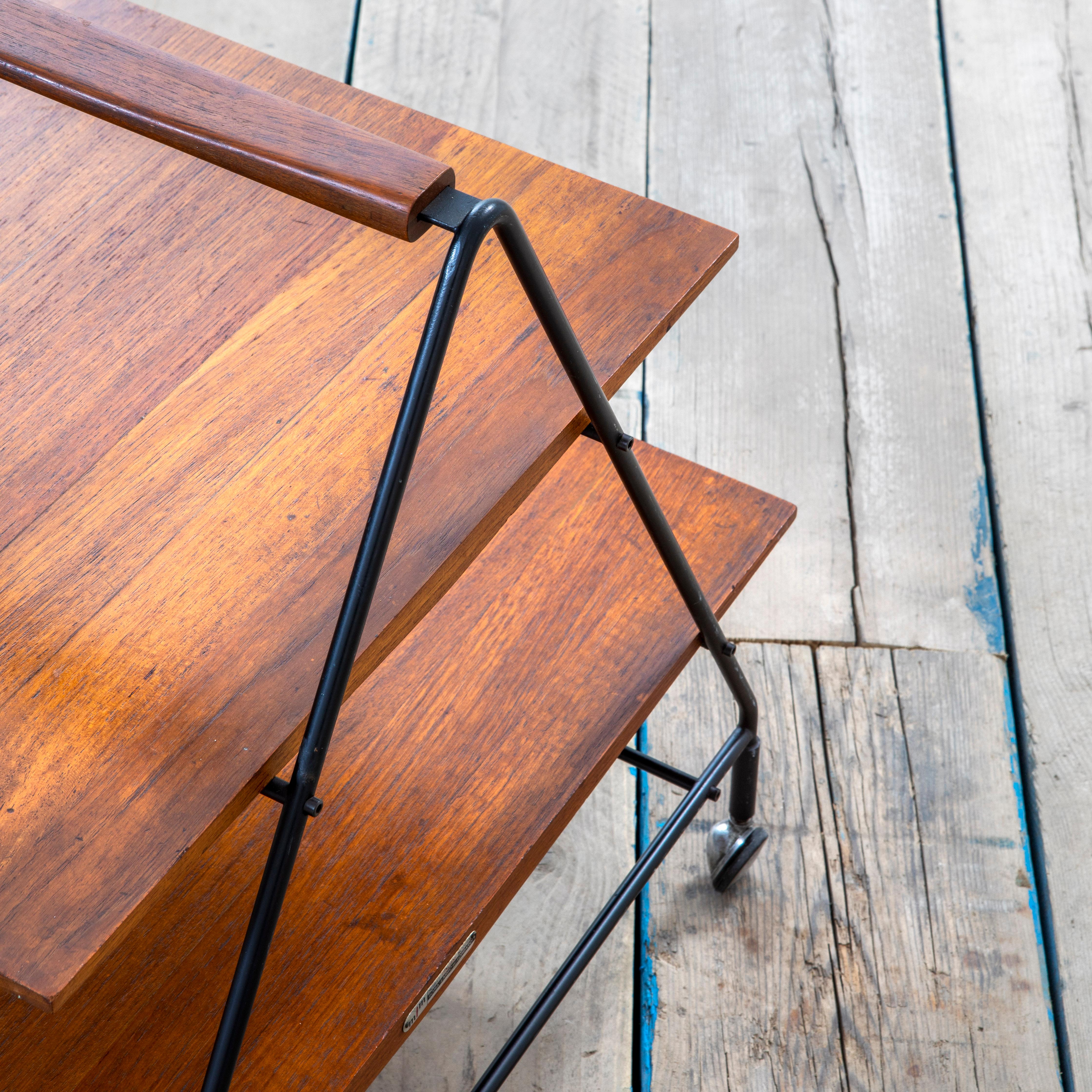 Italian 20th Century Ico Parisi Bar Cart in Wood and Metal with Two Trays for MiIM '60s