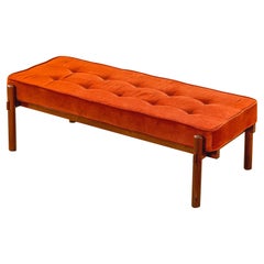 20th Century, Ico Parisi Bench with Wooden Structure and Fabric Seating, 60s 20th Century, Ico Parisi Bench with Wooden Structure and Fabric Seating, 60s