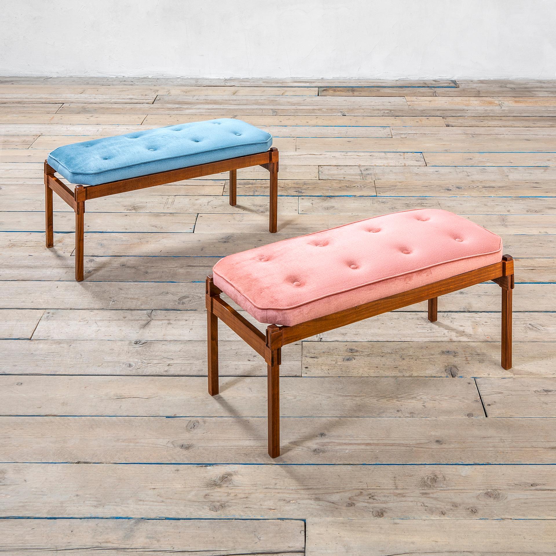 Mid-20th Century 20th Century Ico Parisi Bench with Wooden Structure and Fabric Seating, Blue For Sale