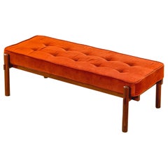 Panchina Ico Parisi del XX secolo con struttura in legno e seduta in tessuto - rosso anni '60